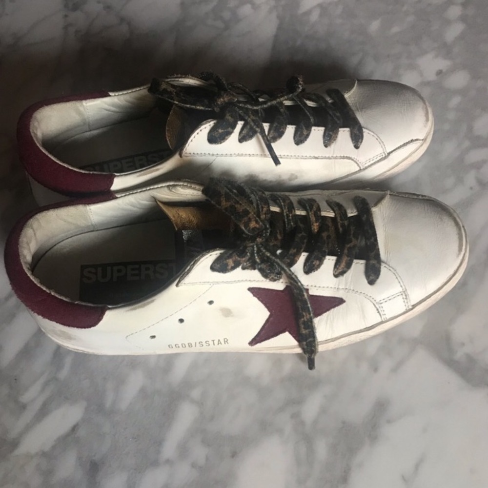 Golden Goose white sneaker with cheetah print laces size 40